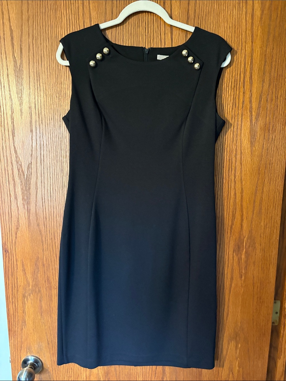 Dana Buchman Black Midi Sheath Dress with Gold Button Accents